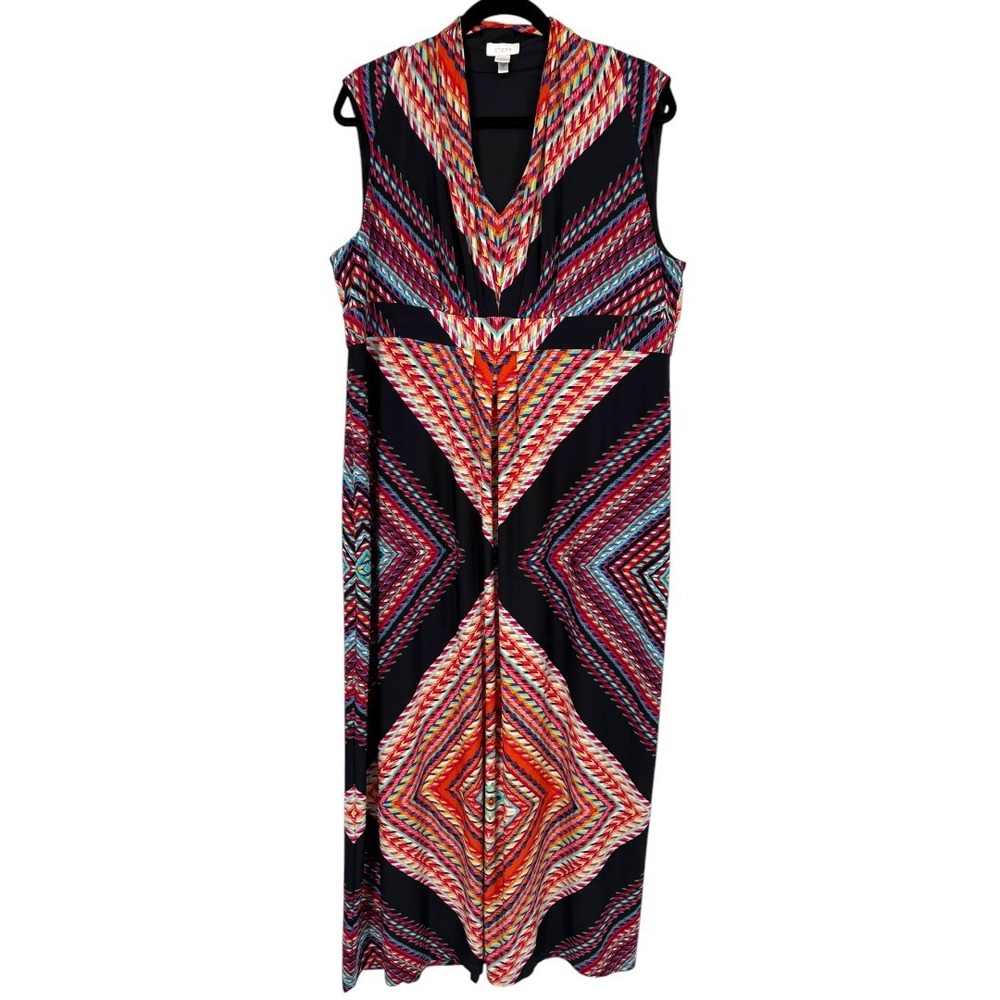 Chico's Geometric Diamond Print V-Neck Sleeveless Maxi Dress Multicolor Size XL